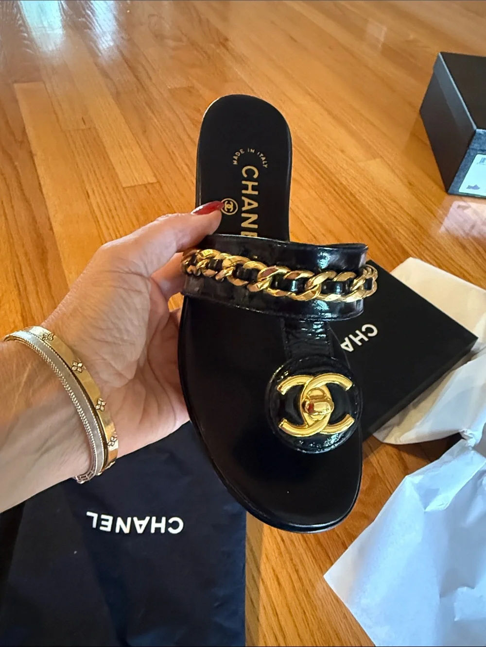 CHANEL Turnlock gold chain sandals size 36.5 - Picture 17 of 17